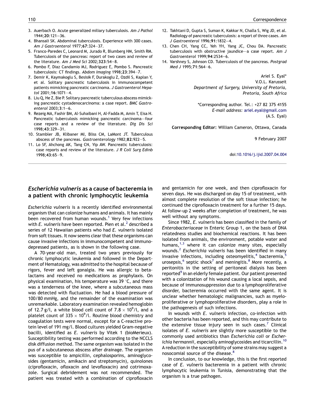 Escherichia Vulneris As a Cause of Bacteremia in a Patient with Chronic