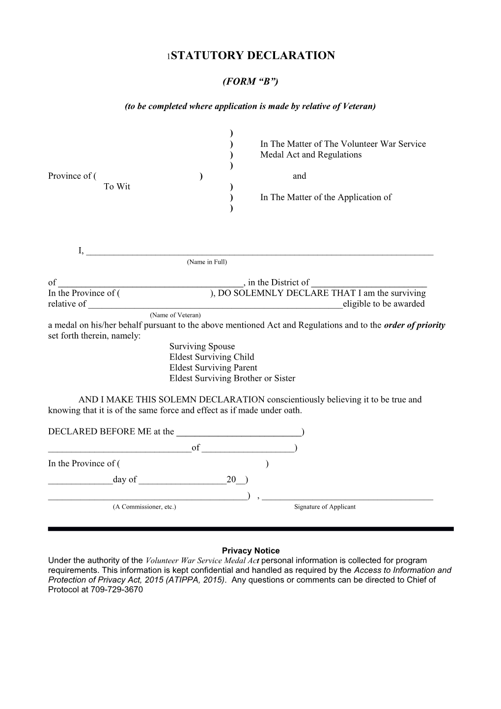 To Be Completed Where Application Is Made by Relative of Veteran