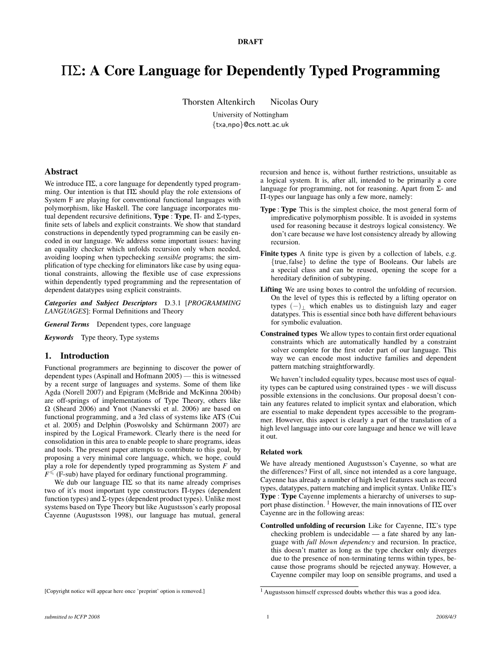 A Core Language for Dependently Typed Programming