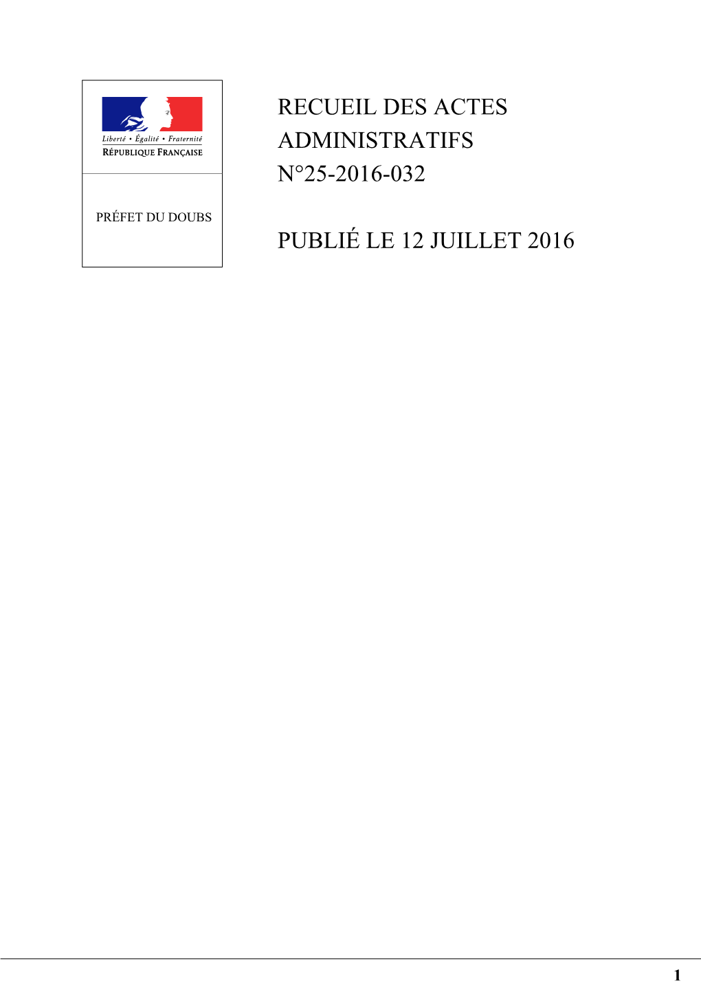 Recueil Des Actes Administratifs N°25-2016-032