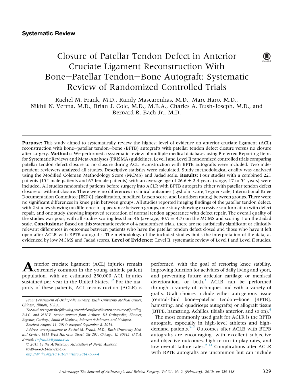 Closure of Patellar Tendon Defect in ACL Reconstruction