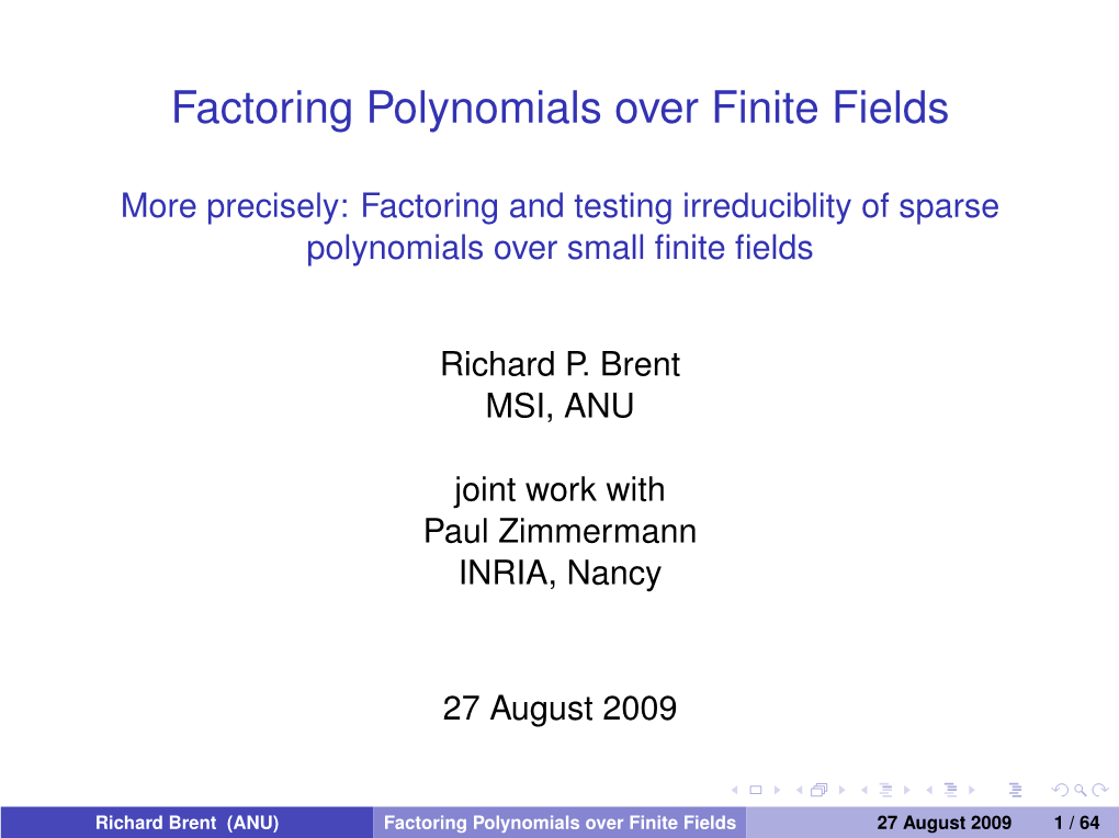 Factoring Polynomials Over Finite Fields