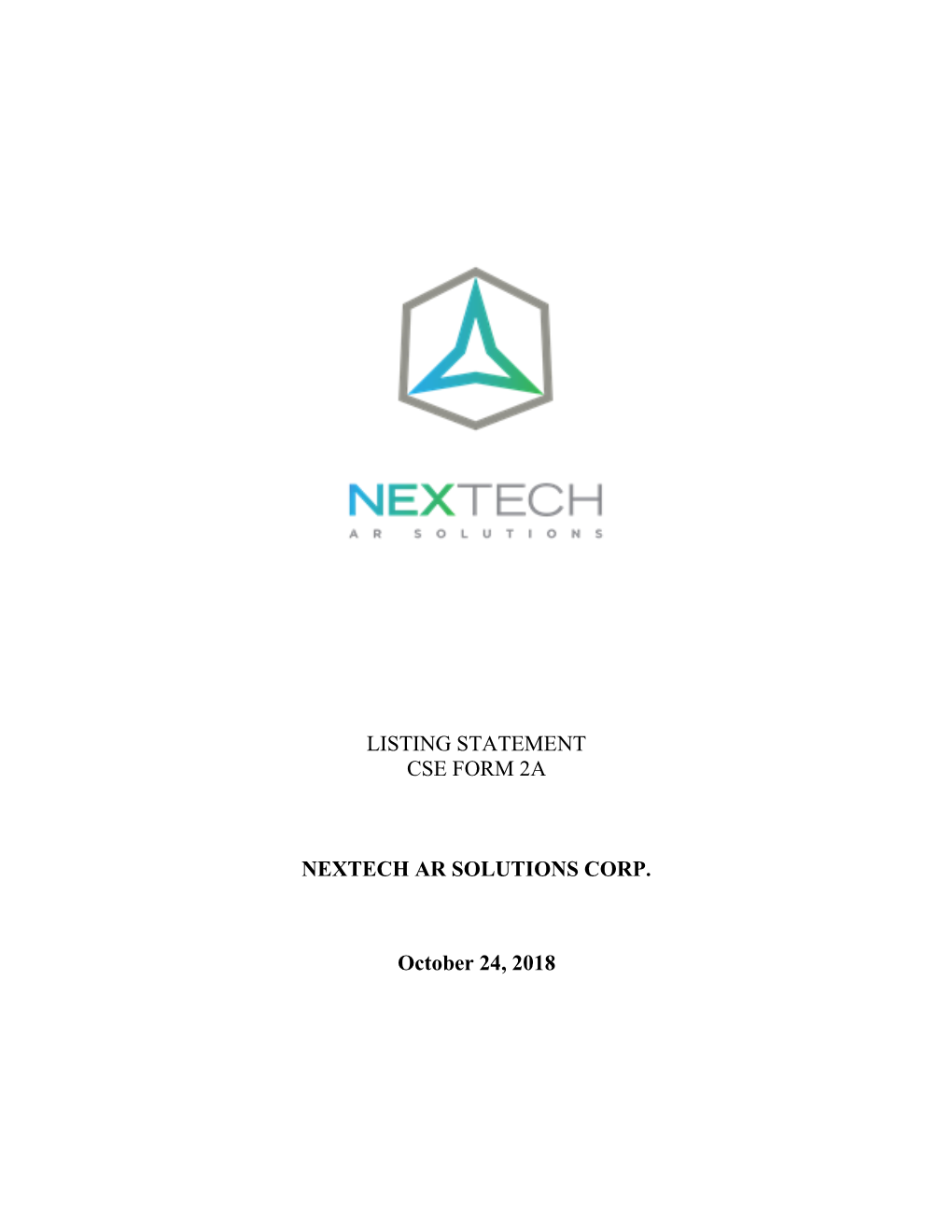 Listing Statement Cse Form 2A Nextech Ar Solutions Corp