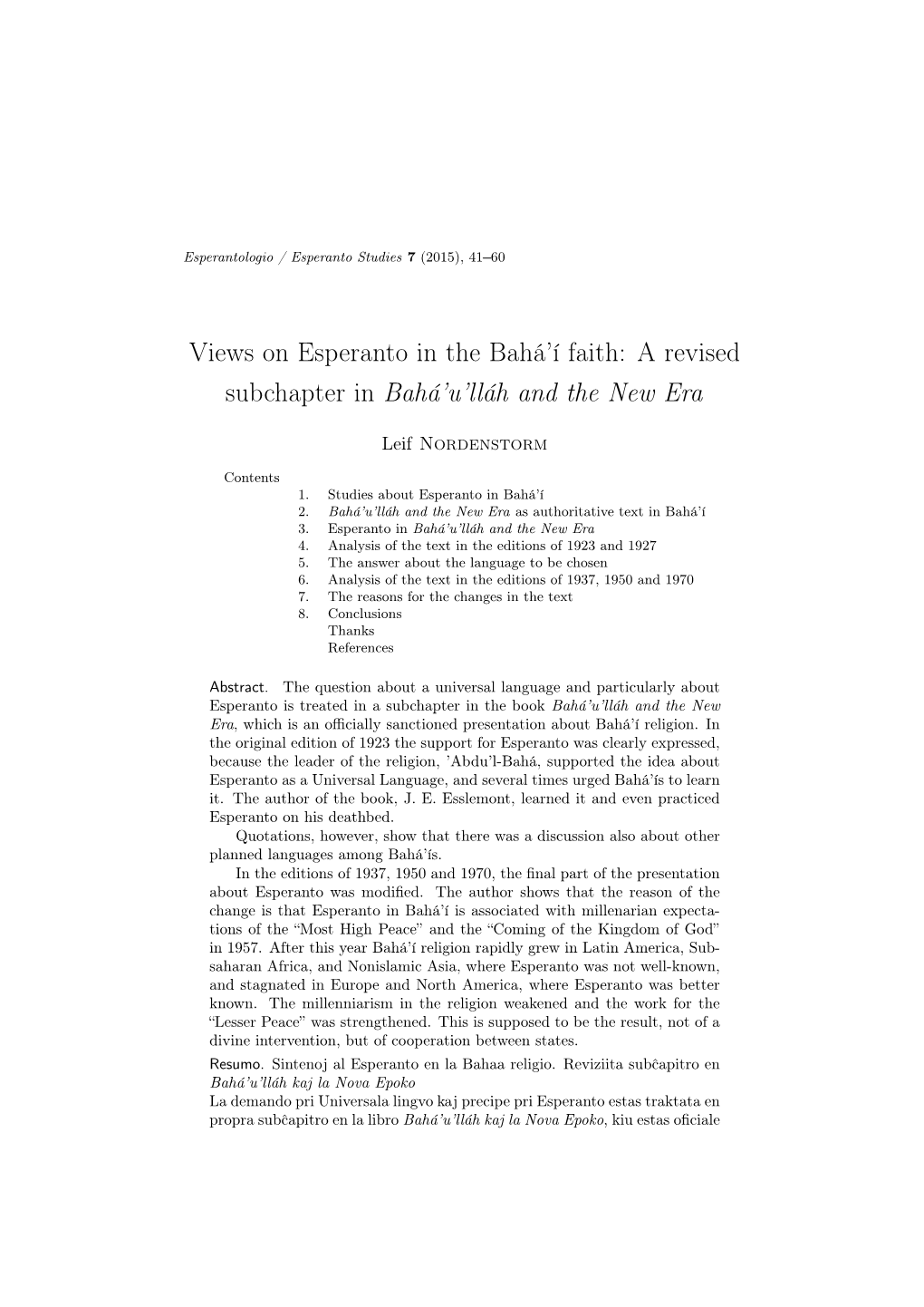 Views on Esperanto in the Bahá'í Faith