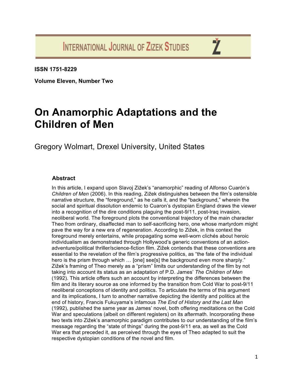 On Anamorphic Adaptations and the Children of Men