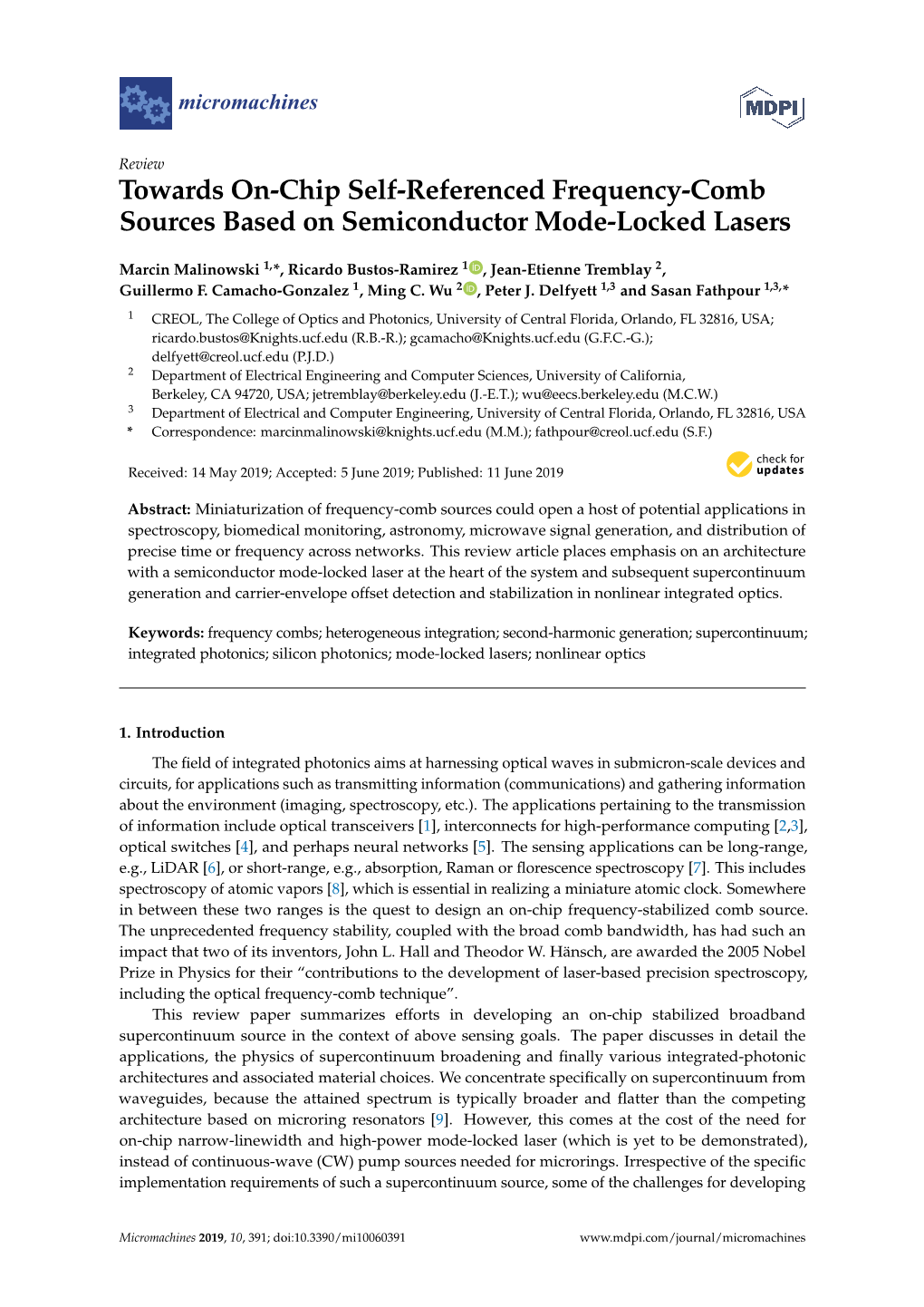 Towards On-Chip Self-Referenced Frequency-Comb Sources Based on Semiconductor Mode-Locked Lasers