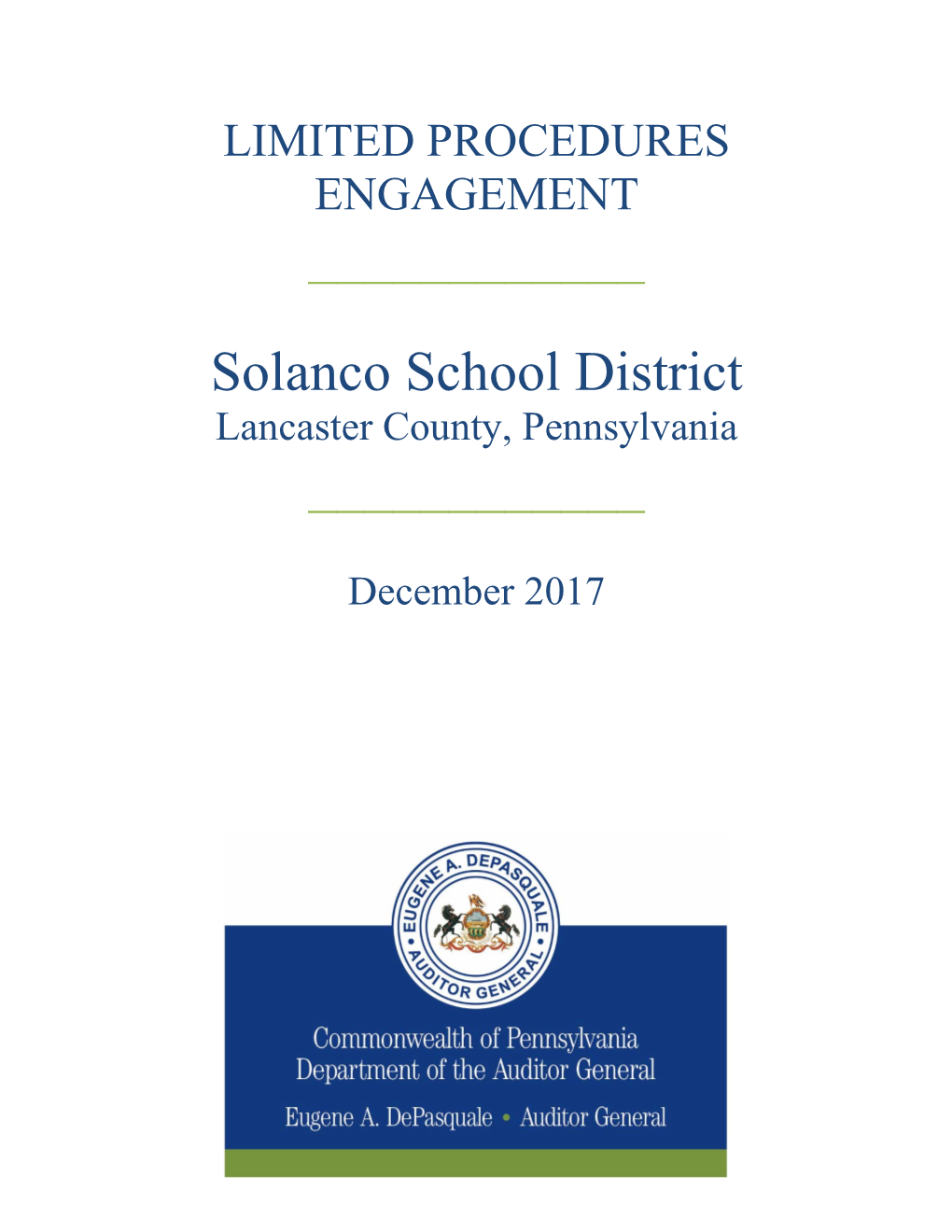 Solanco School District Lancaster County, Pennsylvania ______