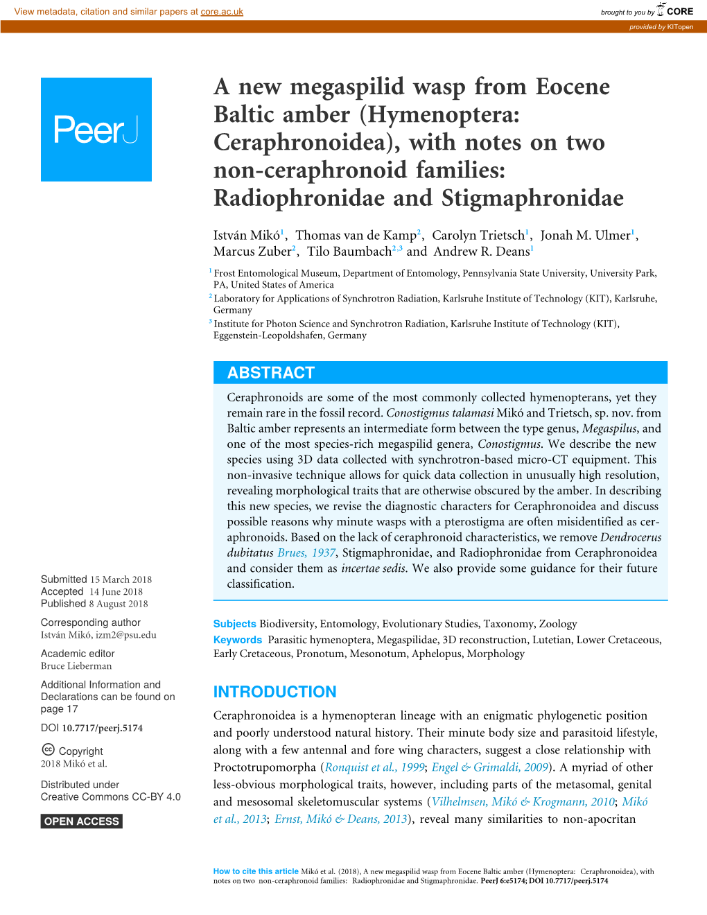 Hymenoptera: Ceraphronoidea), with Notes on Two Non-Ceraphronoid Families: Radiophronidae and Stigmaphronidae