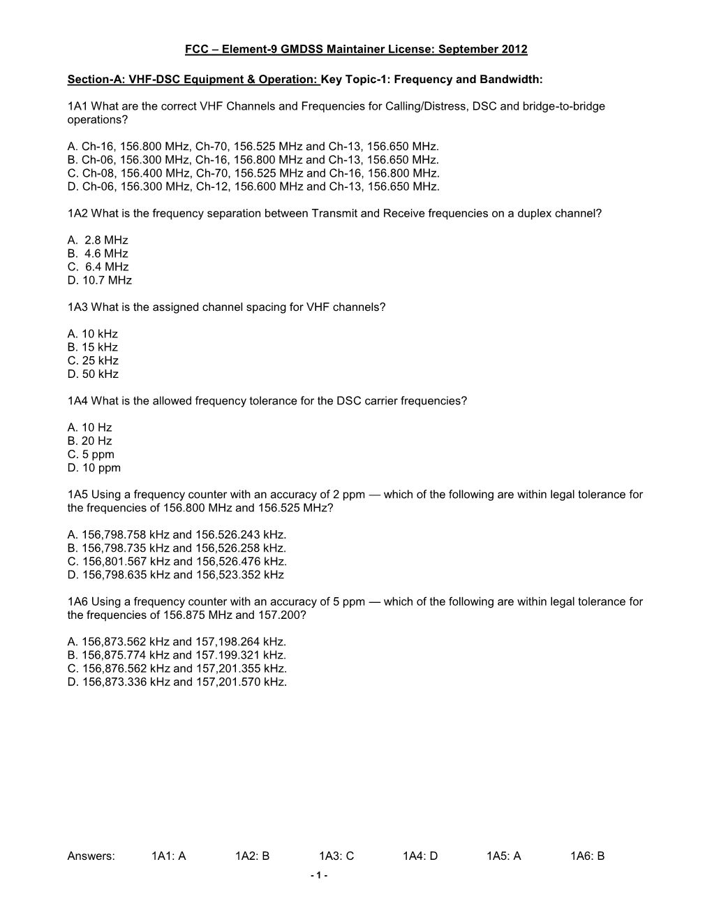 Section-A: VHF-DSC Equipment & Operation;