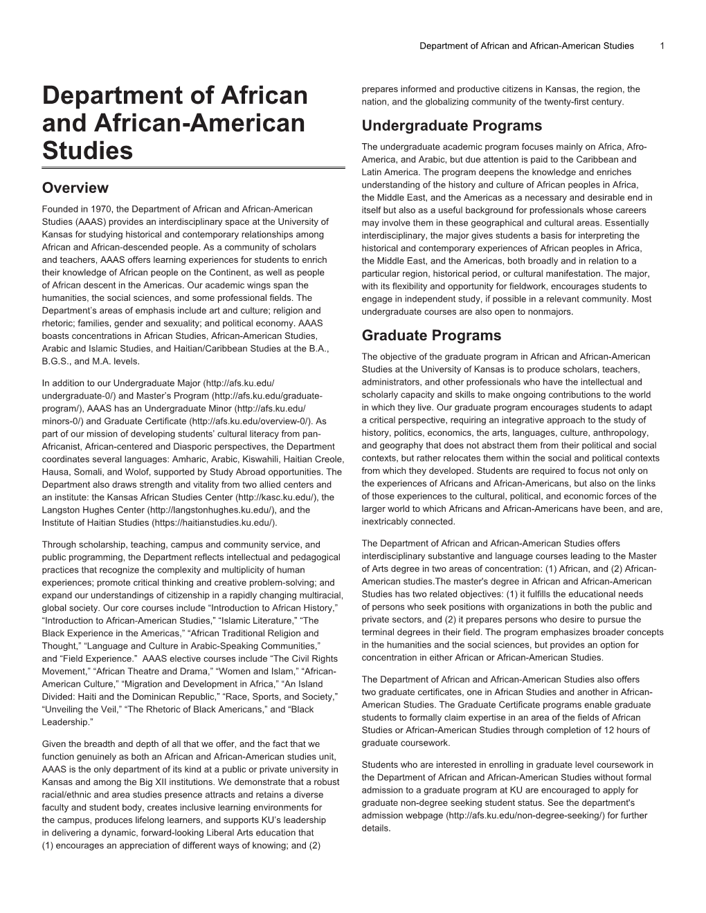 Department of African and African-American Studies 1