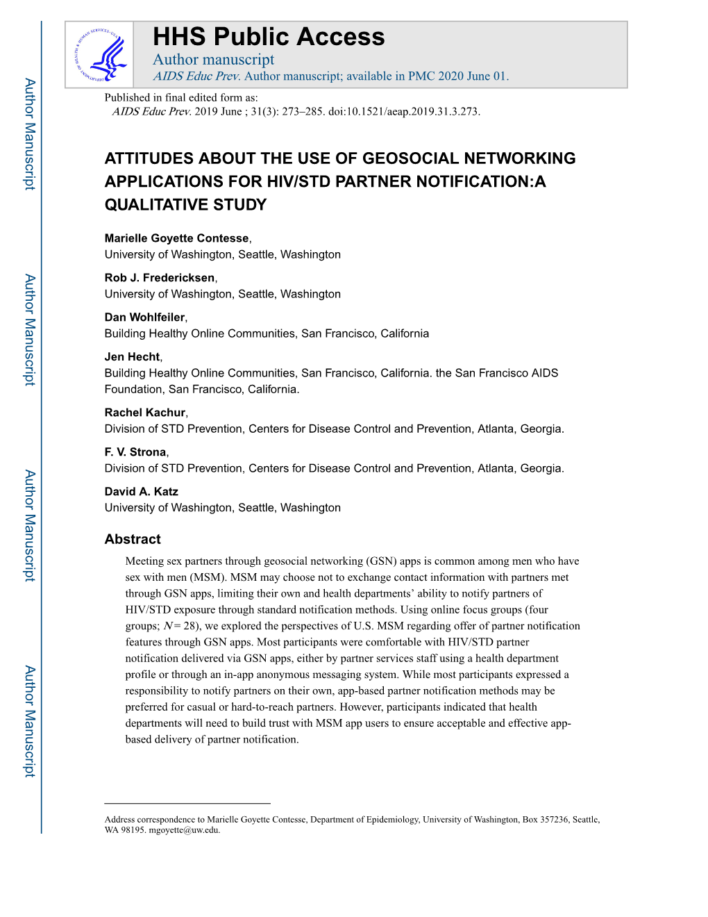 Attitudes About the Use of Geosocial Networking Applications for Hiv/Std Partner Notification:A Qualitative Study