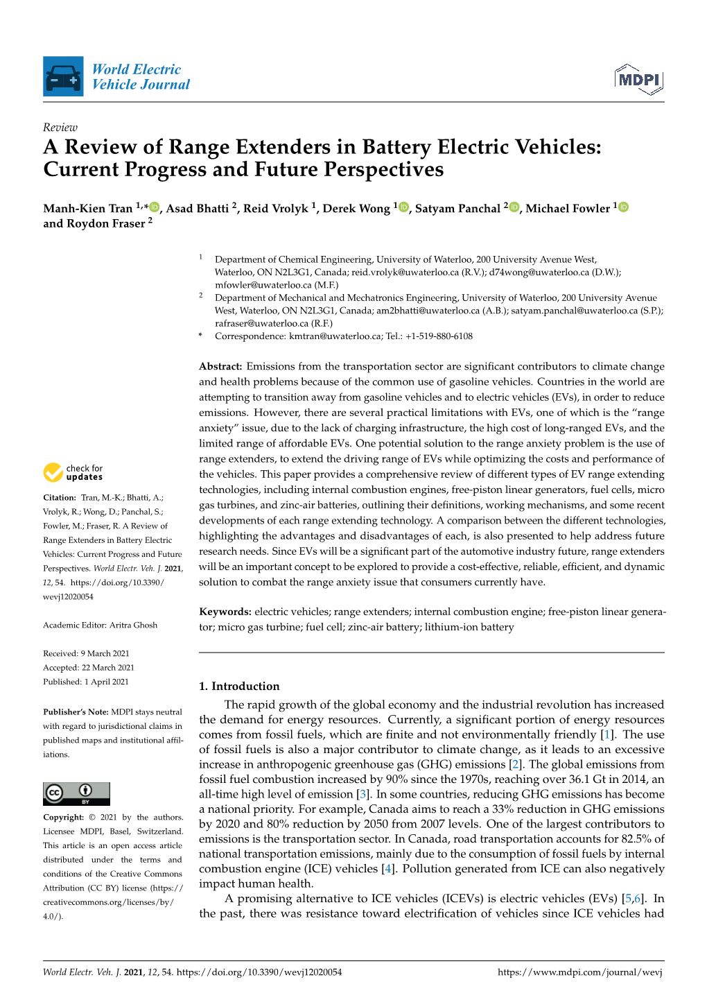 A Review of Range Extenders in Battery Electric Vehicles: Current Progress and Future Perspectives