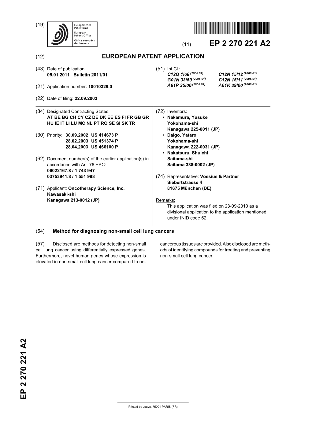 Method for Diagnosing Non-Small Cell Lung Cancers