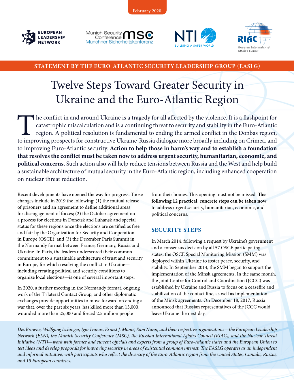 Twelve Steps Toward Greater Security in Ukraine and the Euro-Atlantic Region