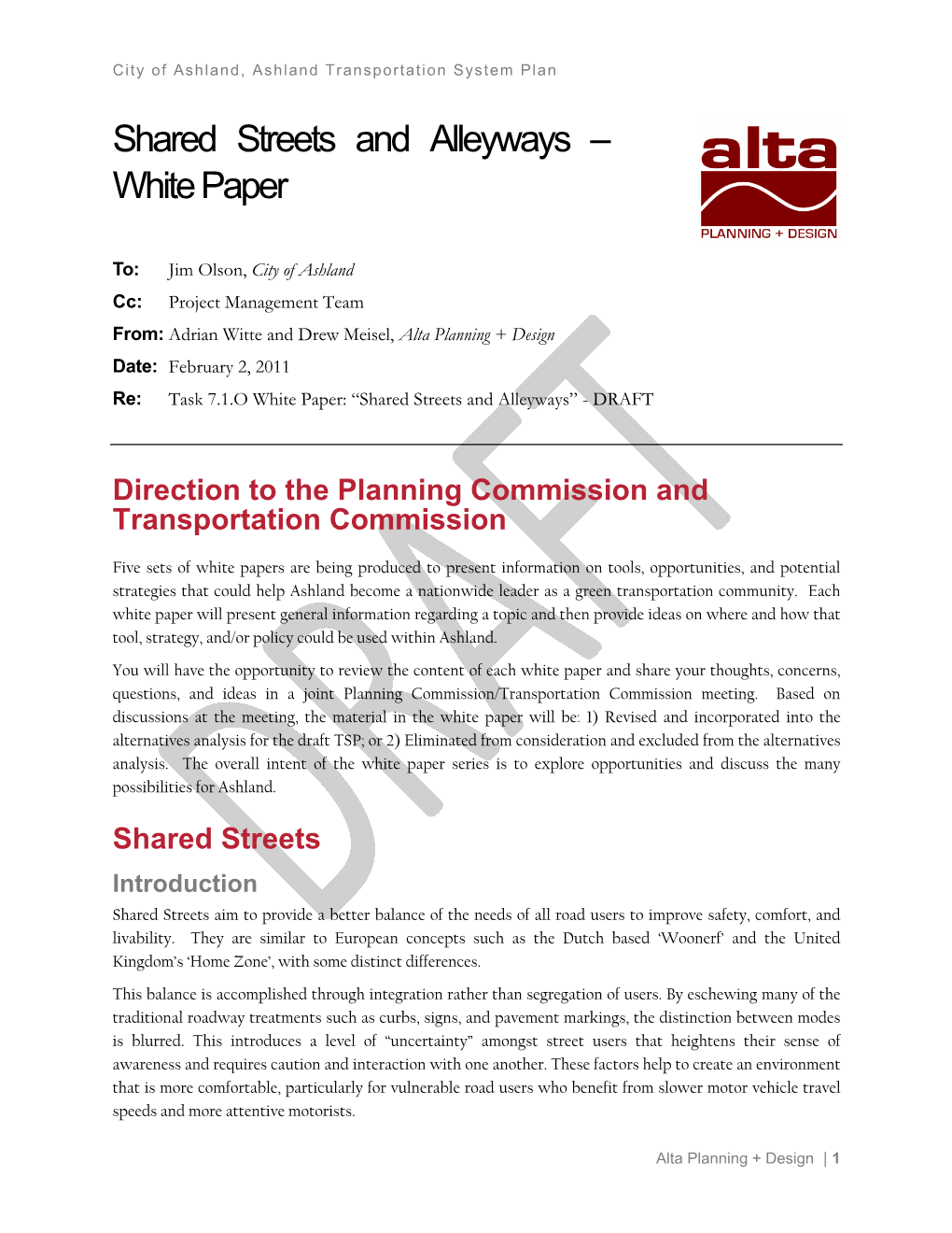 Shared Streets and Alleyways – White Paper