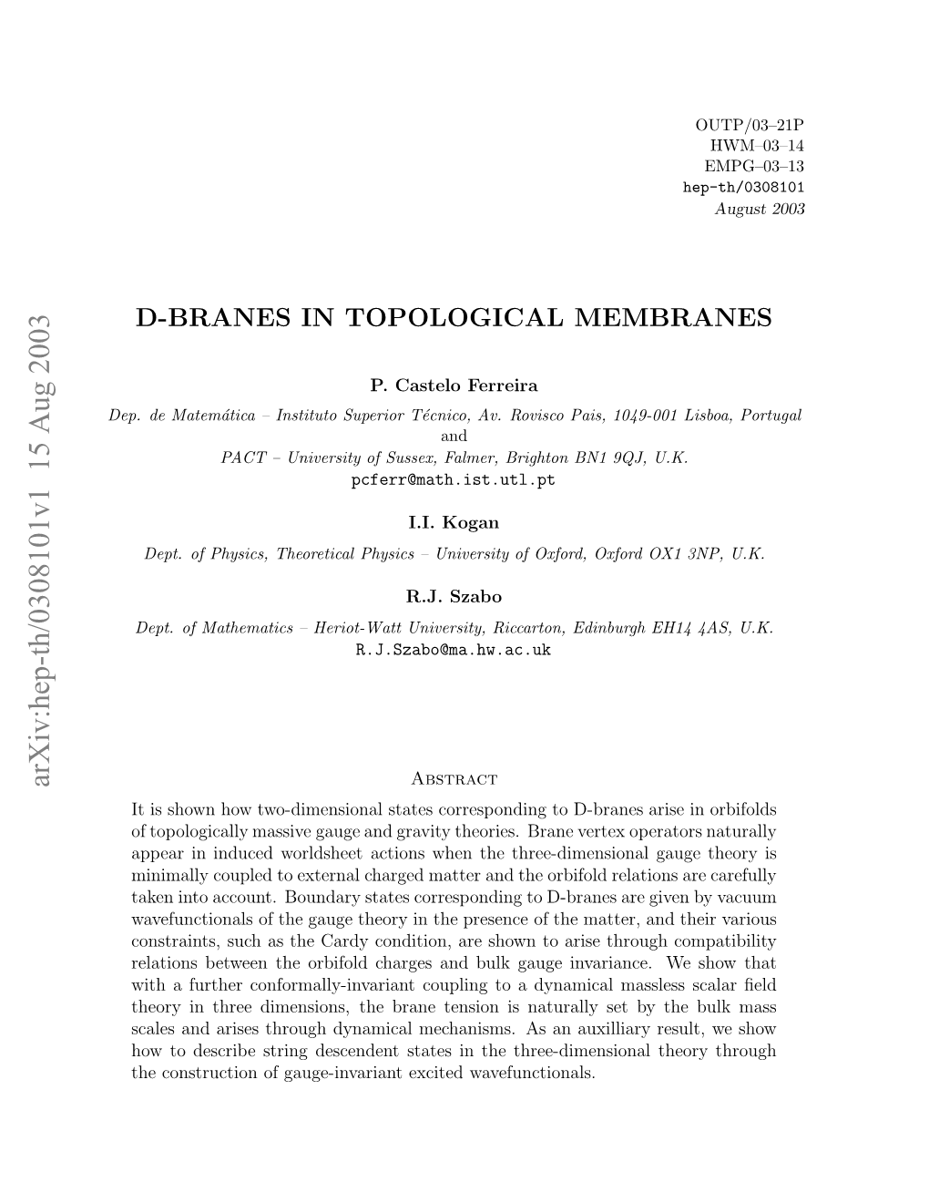 D-Branes in Topological Membranes