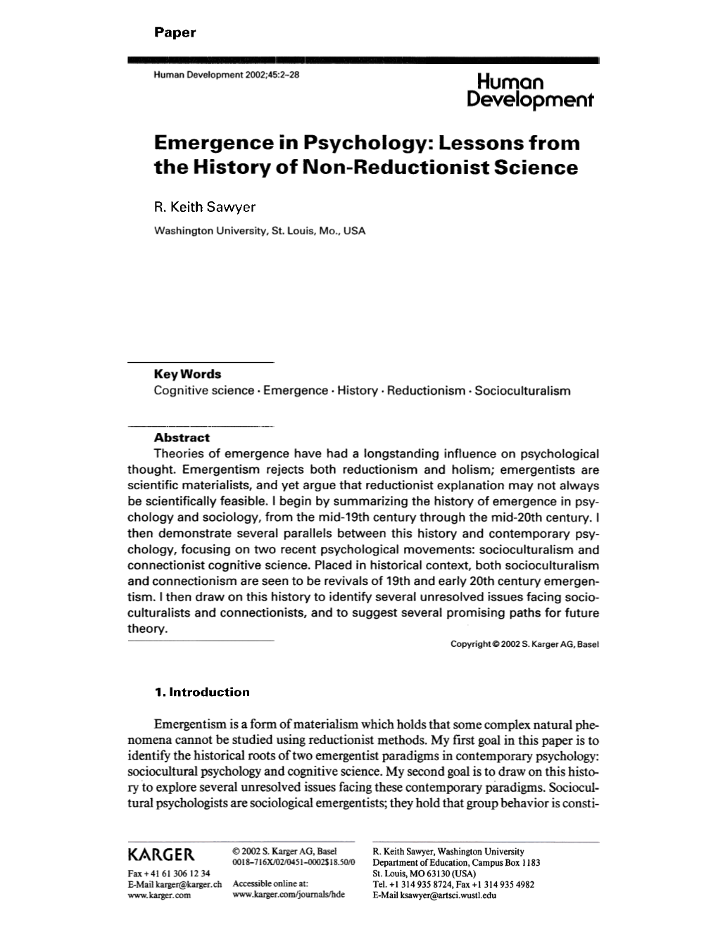 Emergence in Psychology: Lessons from the History of Non-Reductionist Science