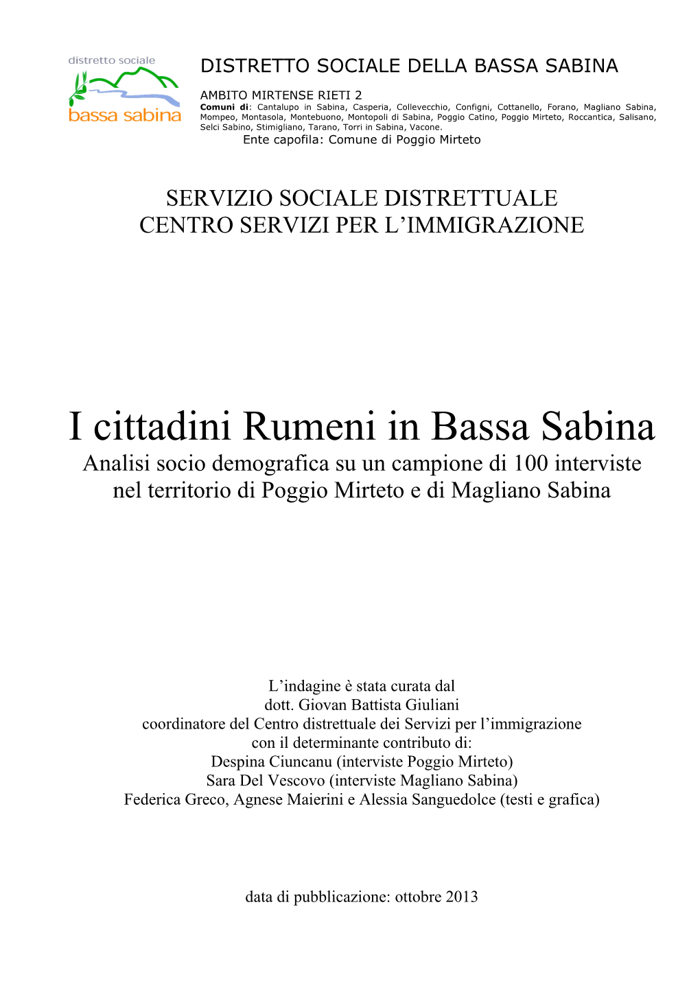 I Cittadini Rumeni in Bassa Sabina.Pdf