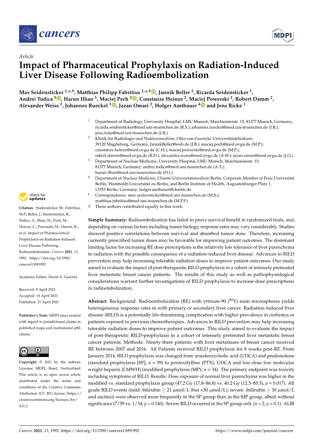 Impact of Pharmaceutical Prophylaxis on Radiation-Induced Liver Disease Following Radioembolization