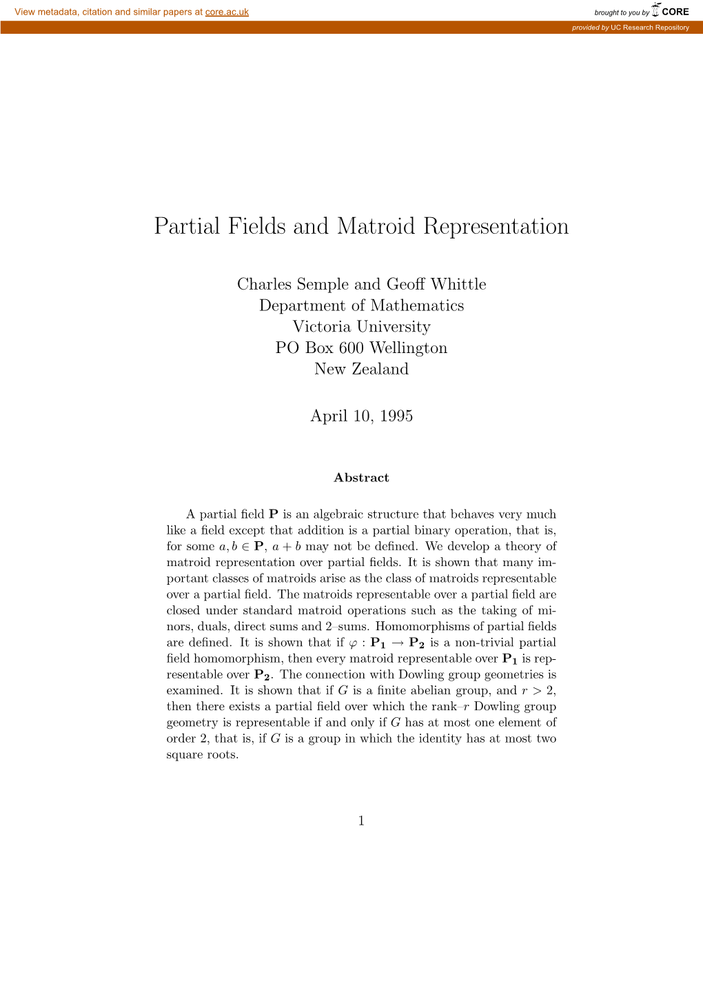 Partial Fields and Matroid Representation