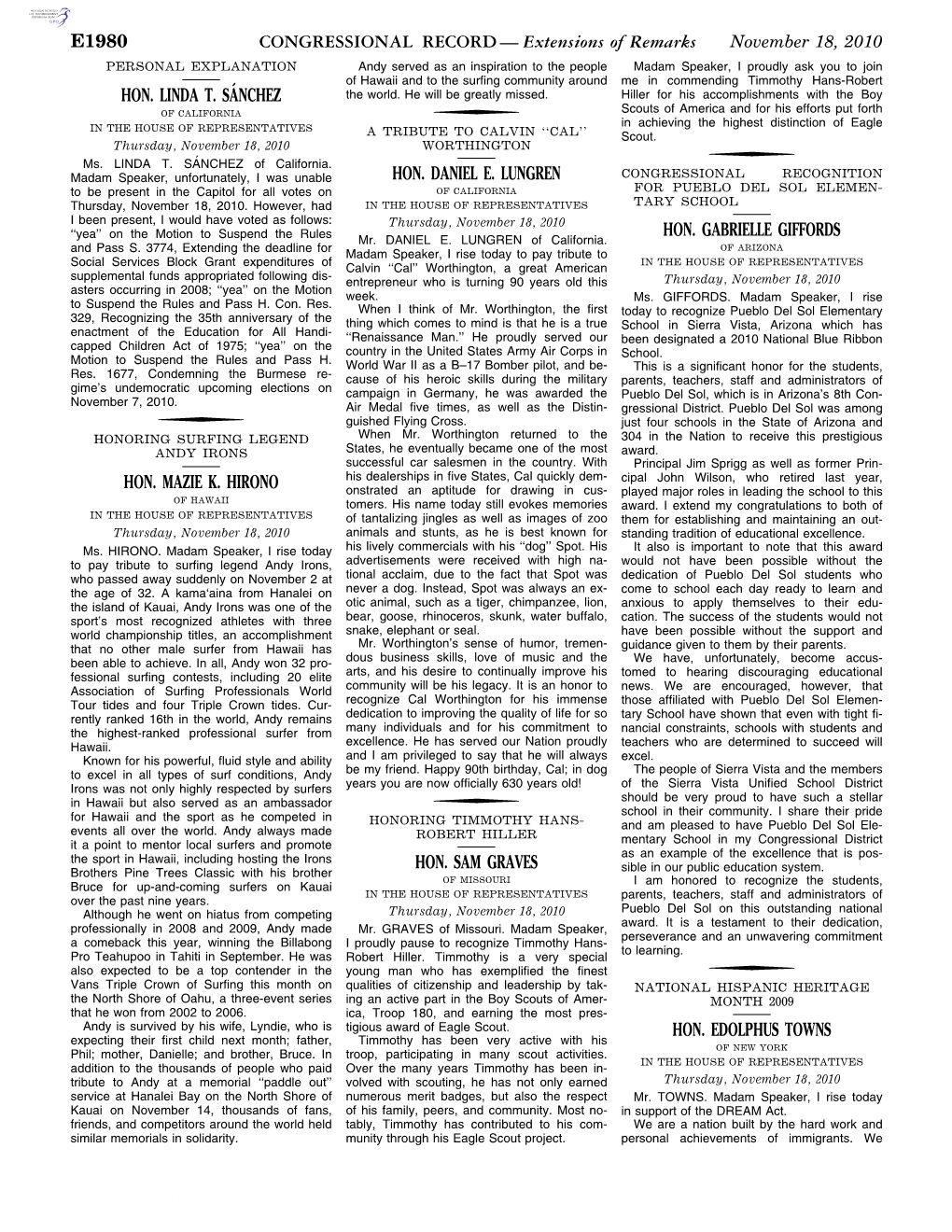 CONGRESSIONAL RECORD— Extensions of Remarks E1980 HON