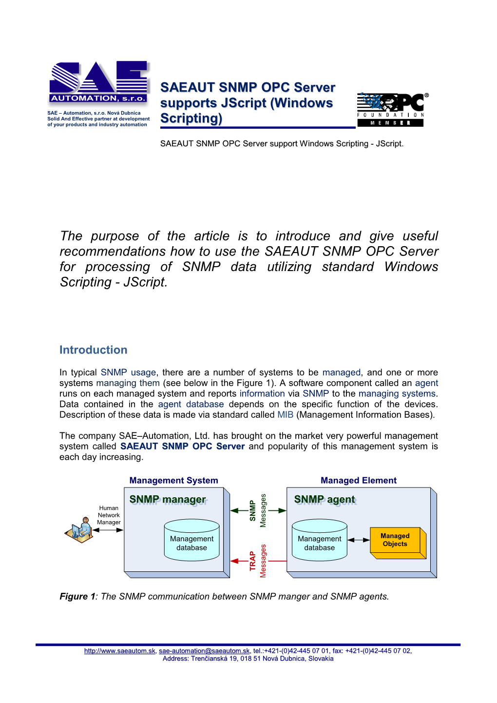 SAEAUT SNMP OPC Server Supports Jscript (PDF)