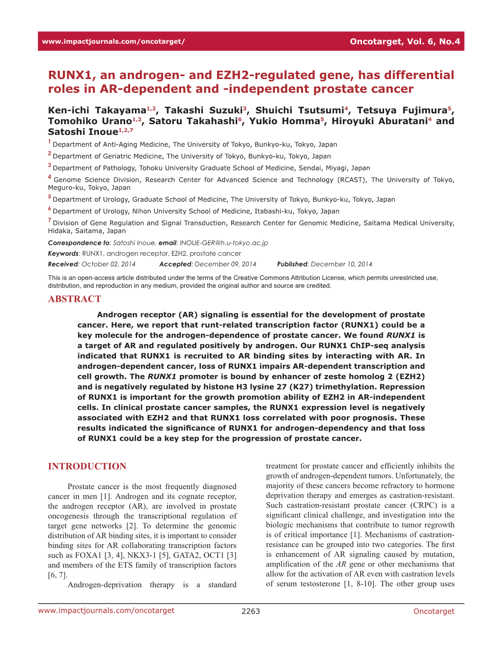 And EZH2-Regulated Gene, Has Differential Roles in AR-Dependent and -Independent Prostate Cancer