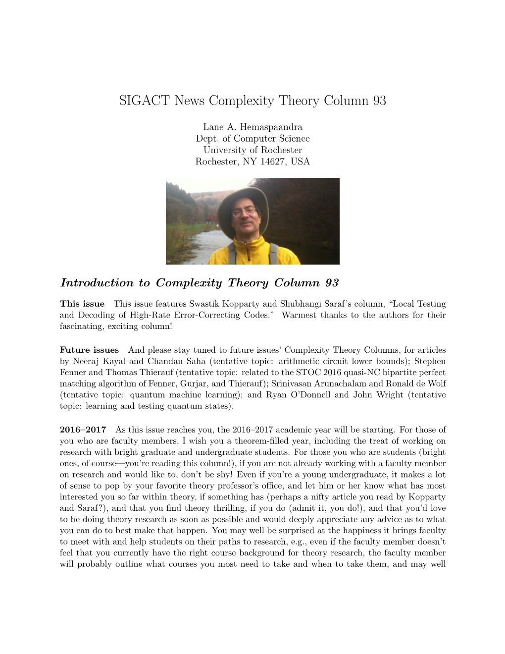 SIGACT News Complexity Theory Column 93