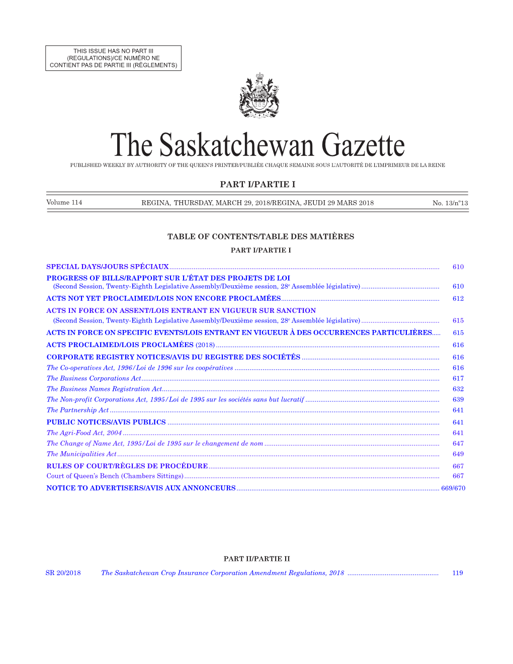 Gazette Part I, March 29, 2018