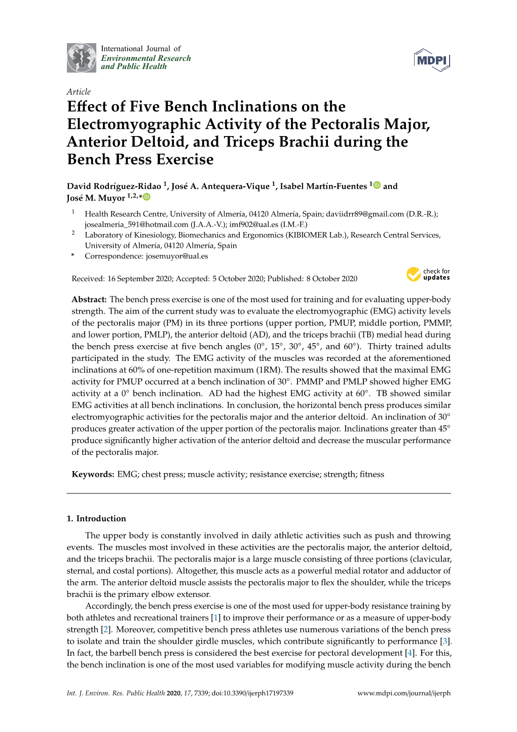 Effect of Five Bench Inclinations on the Electromyographic Activity of The