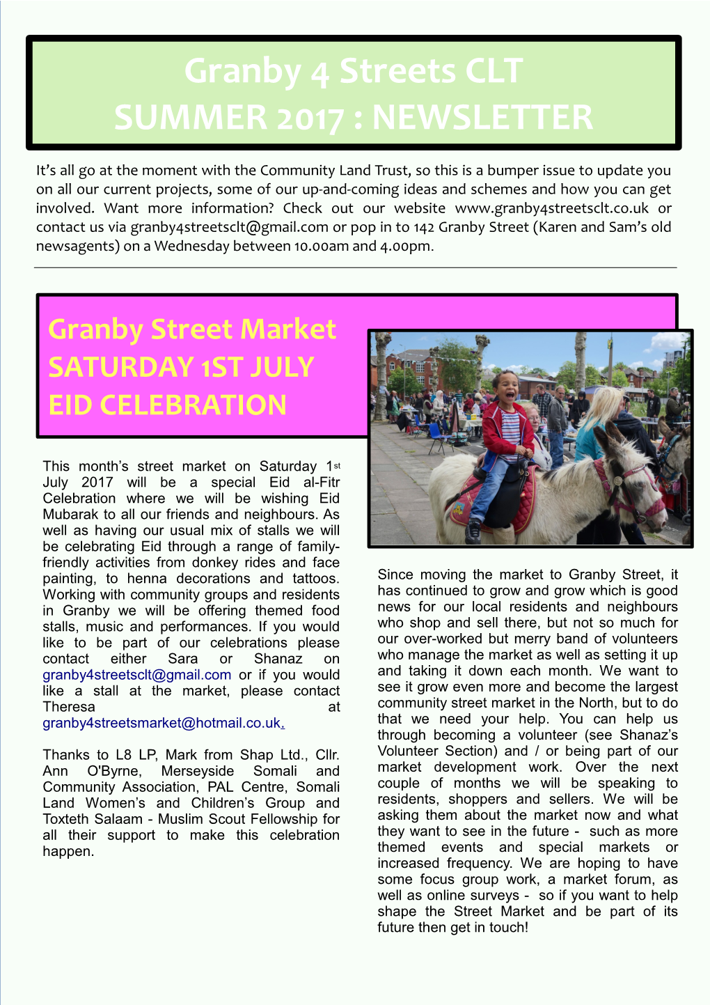 Granby 4 Streets CLT SUMMER 2017 : NEWSLETTER