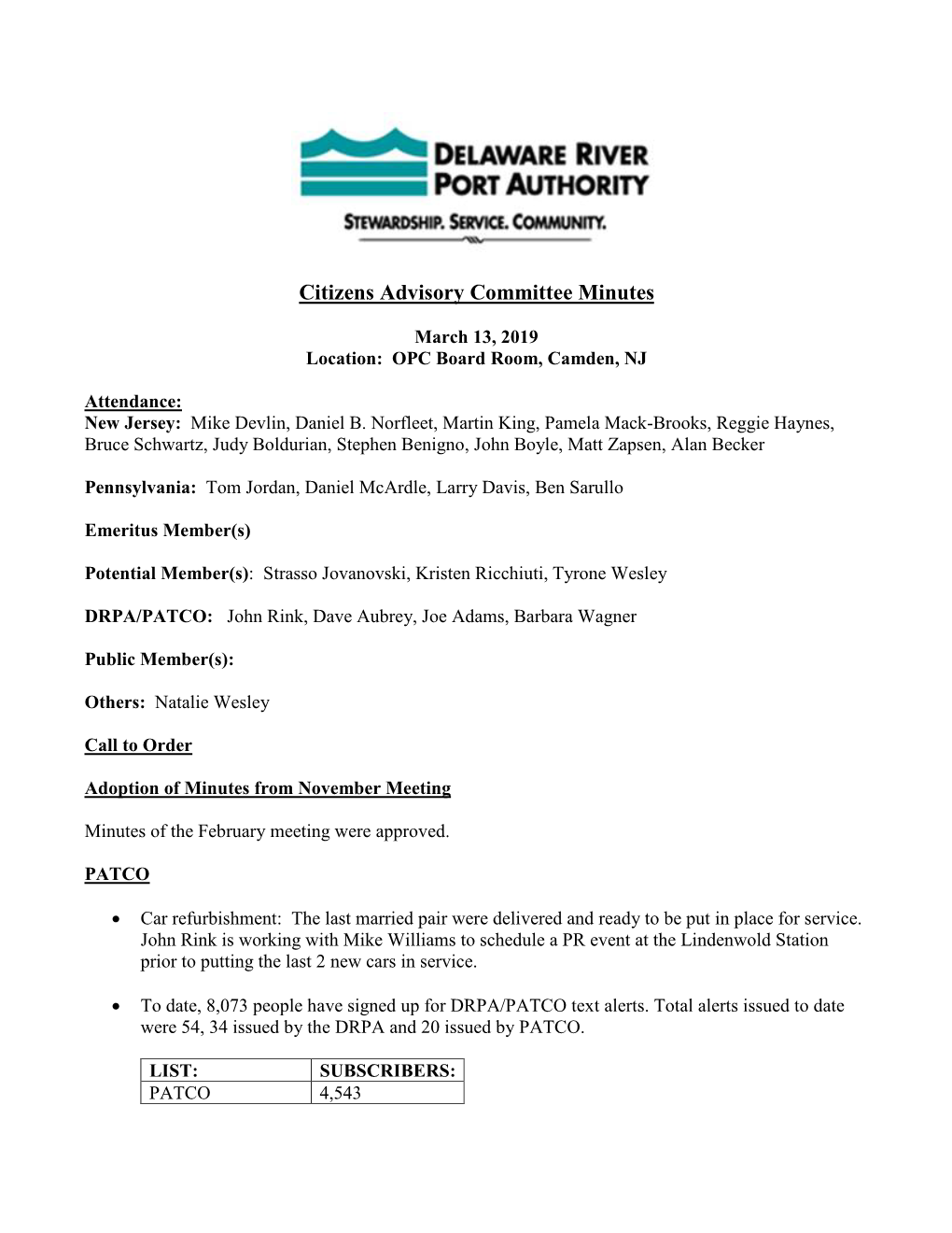 Citizens Advisory Committee Minutes