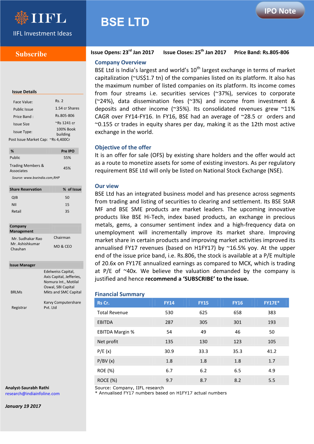 BSE LTD IIFL Investment Ideas