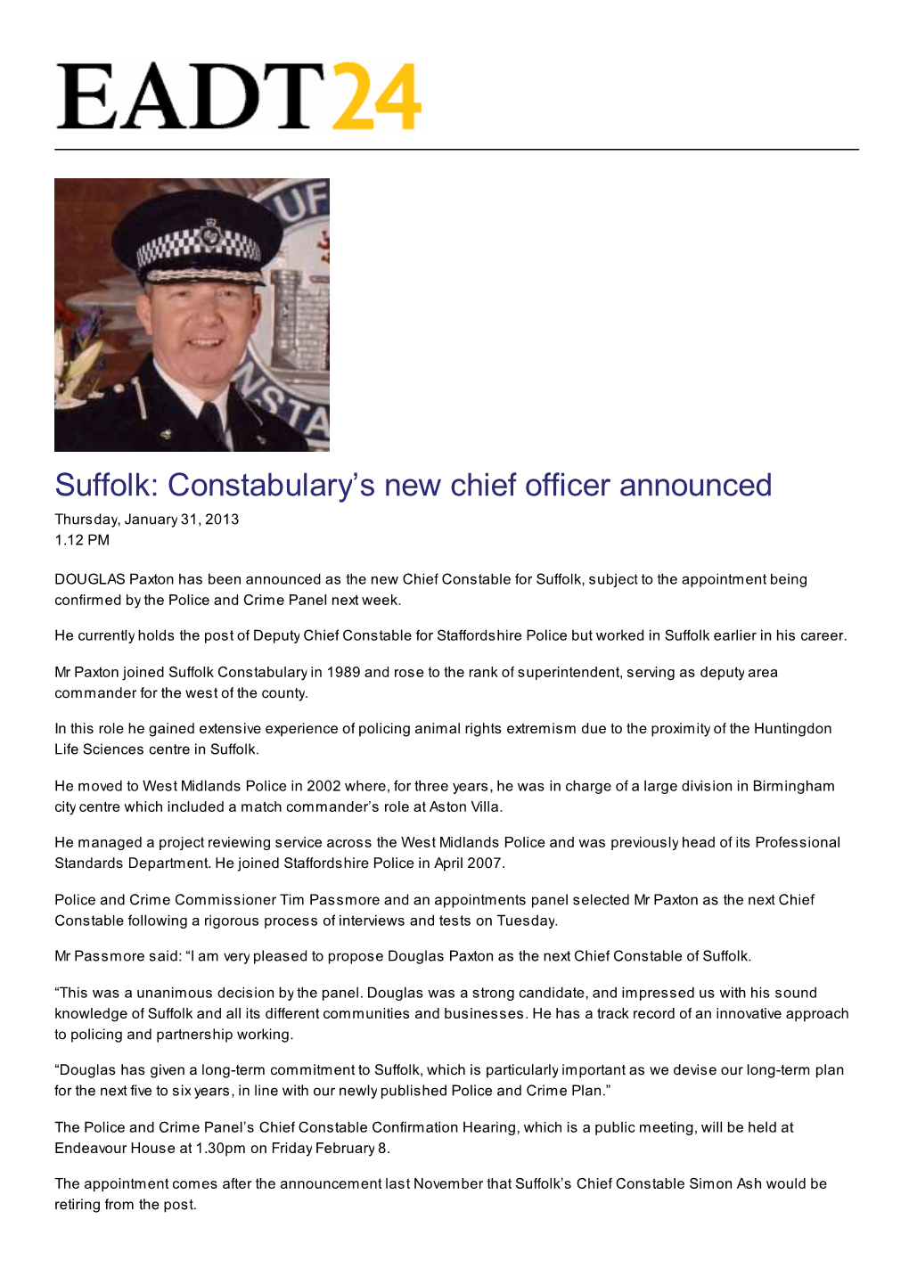 Suffolk: Constabulary's New Chief Officer Announced