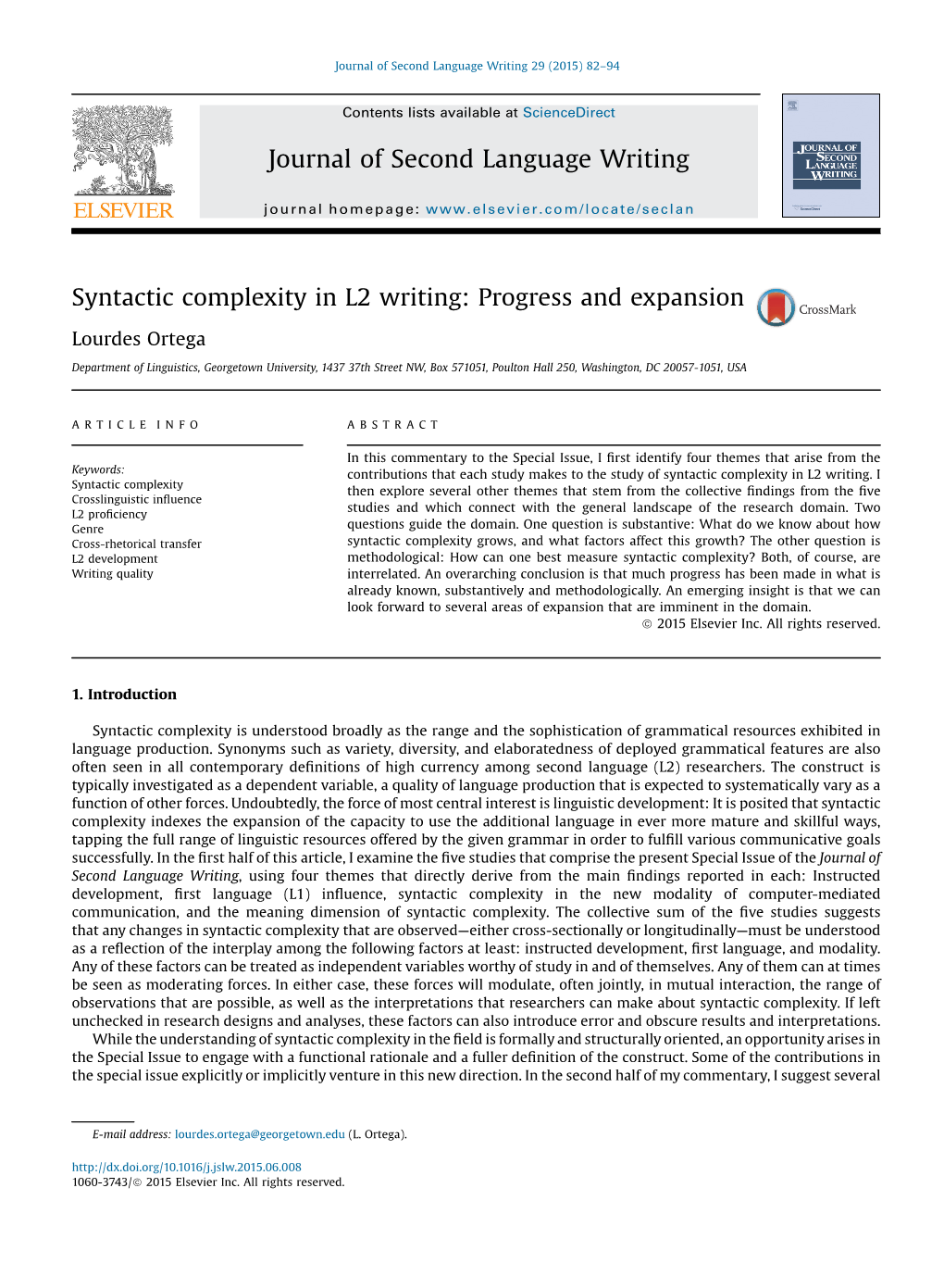 Syntactic Complexity in L2 Writing: Progress and Expansion