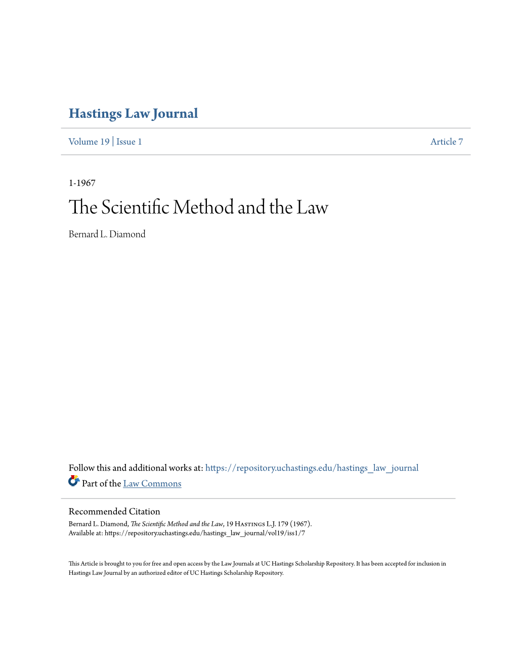 THE SCIENTIFIC METHOD and the LAW by Bemvam L