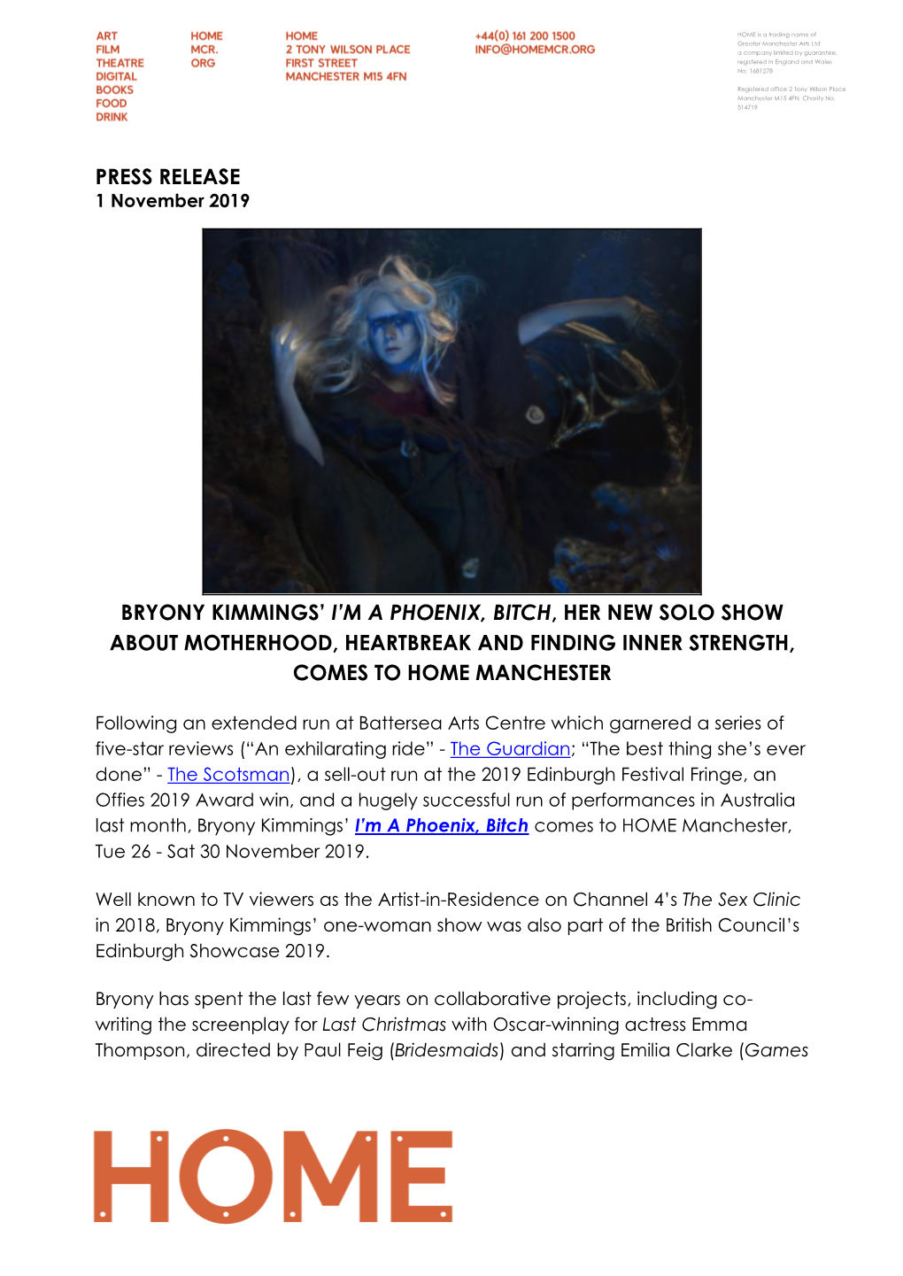 Press Release Bryony Kimmings' I'm a Phoenix, Bitch