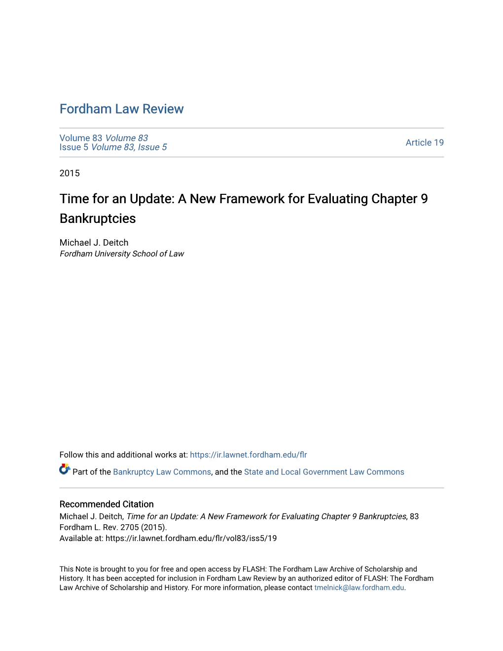 A New Framework for Evaluating Chapter 9 Bankruptcies
