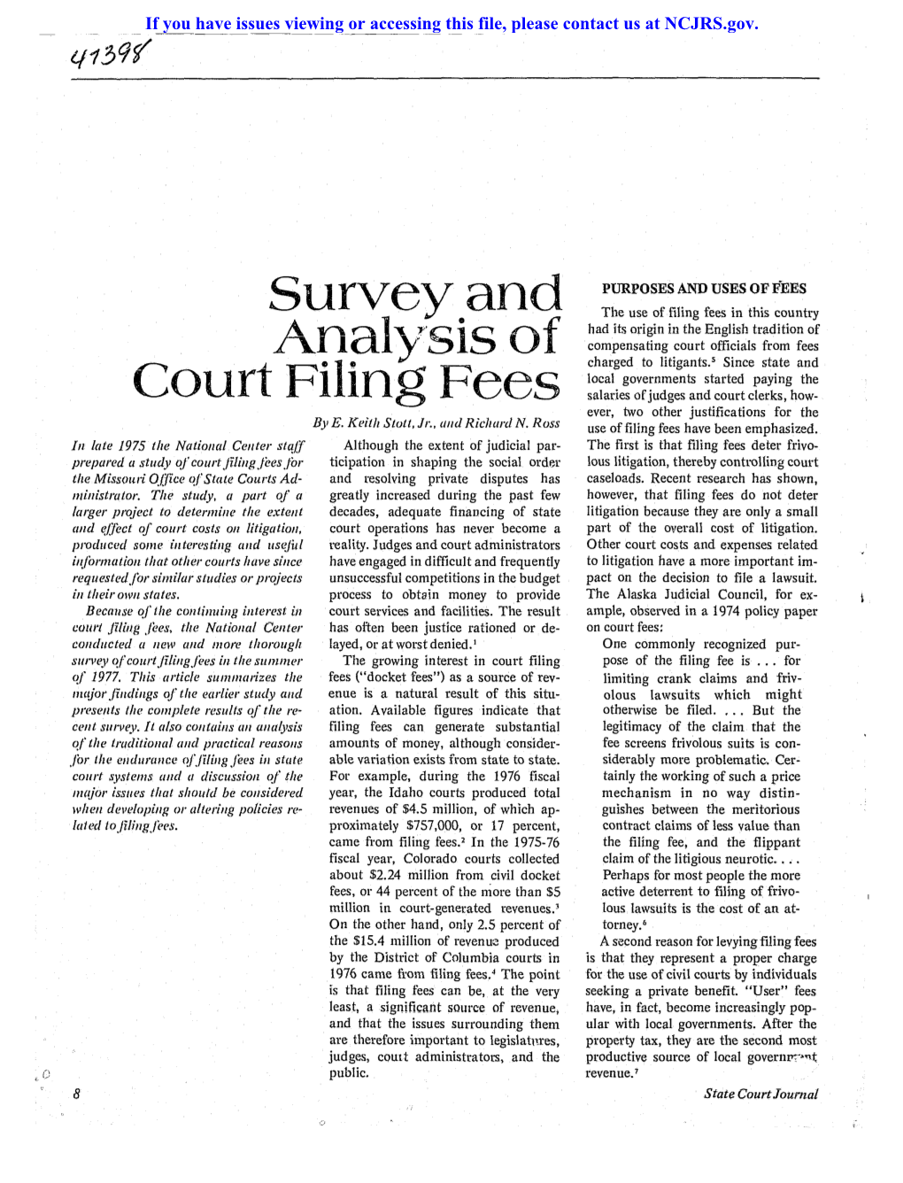 Analysis of Court Filing Fees