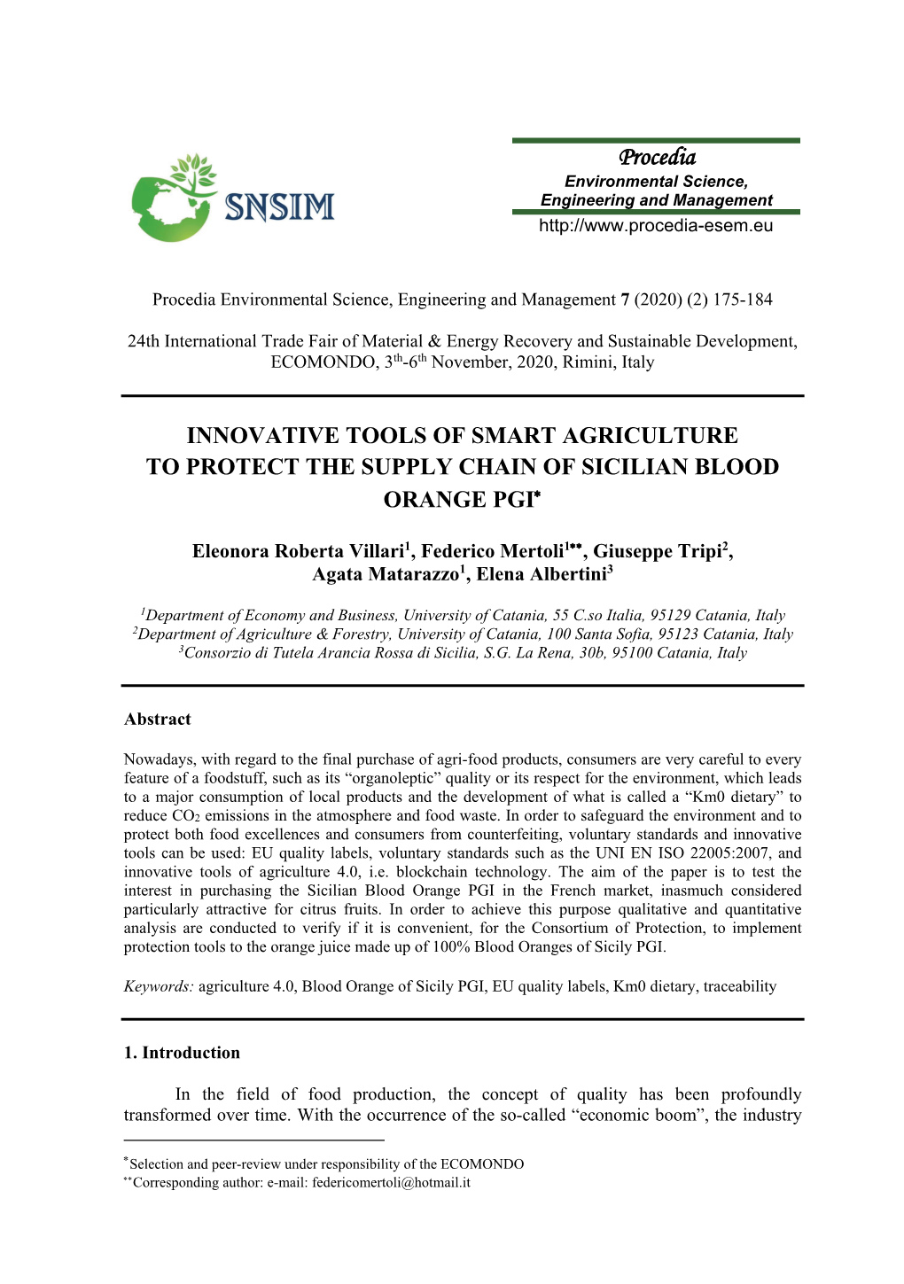 Innovative Tools of Smart Agriculture to Protect the Supply Chain of Sicilian Blood Orange Pgi