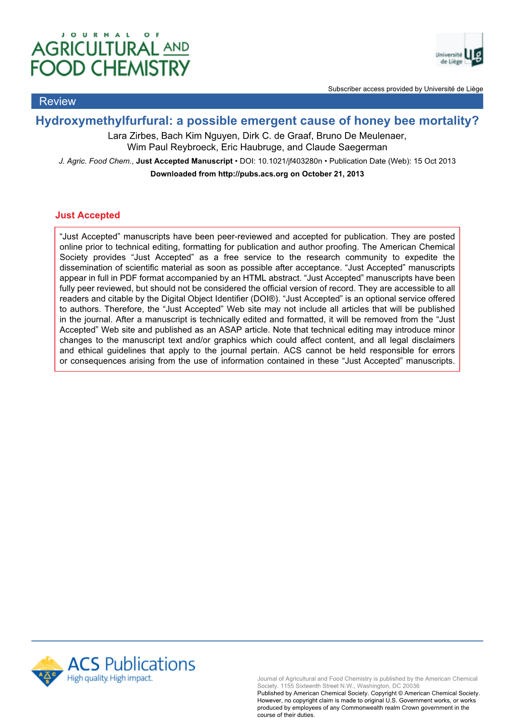 A Possible Emergent Cause of Honey Bee Mortality? Lara Zirbes, Bach Kim Nguyen, Dirk C