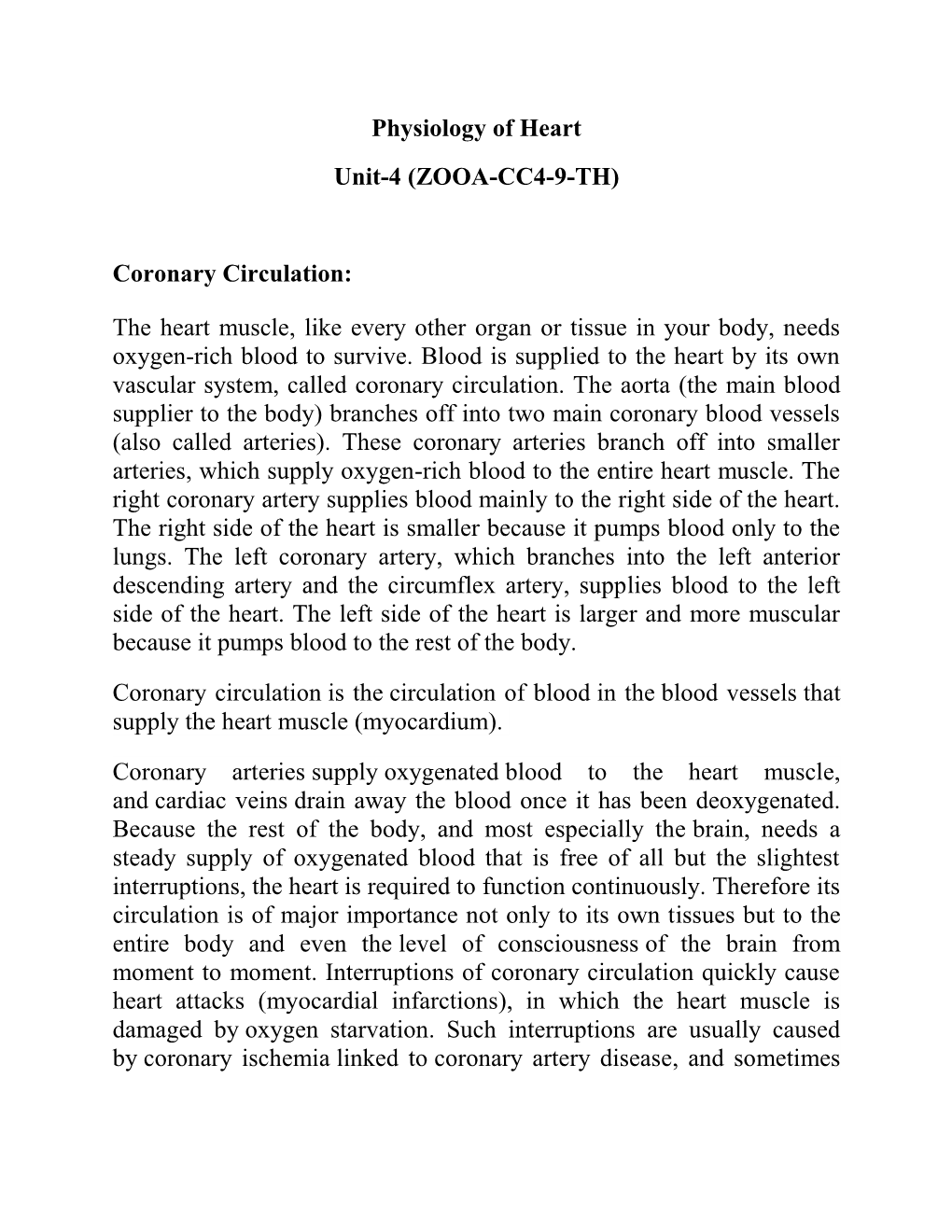 Physiology of Heart Unit-4 (ZOOA-CC4-9-TH)