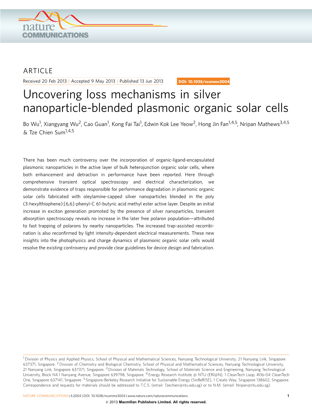 Uncovering Loss Mechanisms in Silver Nanoparticle-Blended Plasmonic Organic Solar Cells