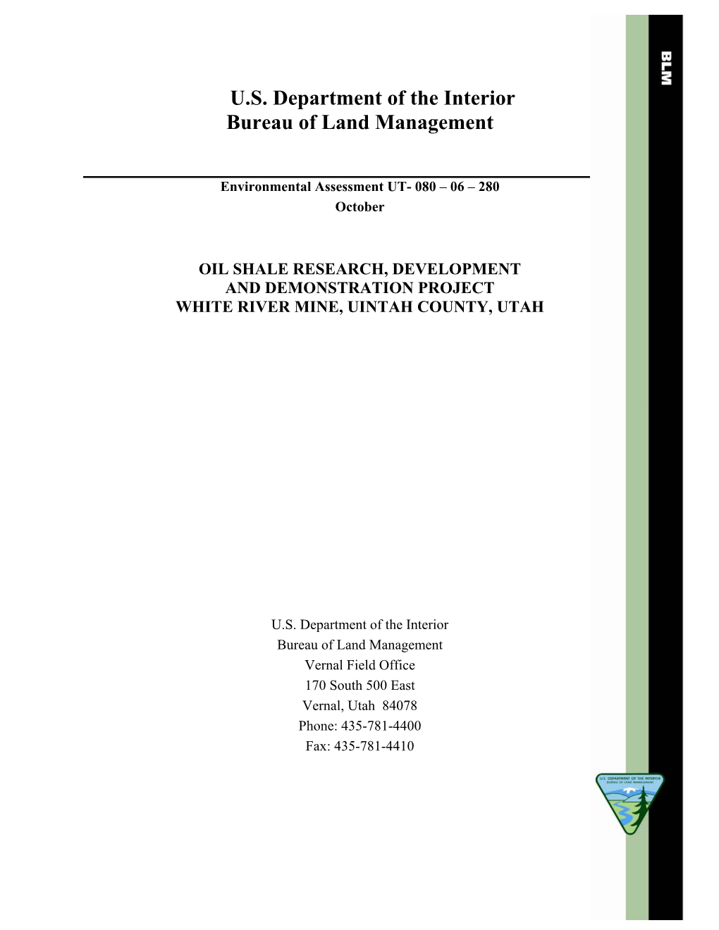 U.S. Department of the Interior Bureau of Land Management