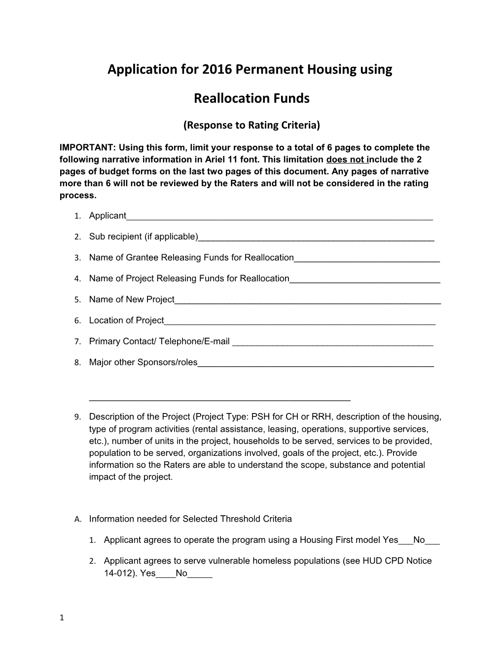 Application for 2016 Permanent Housing Using
