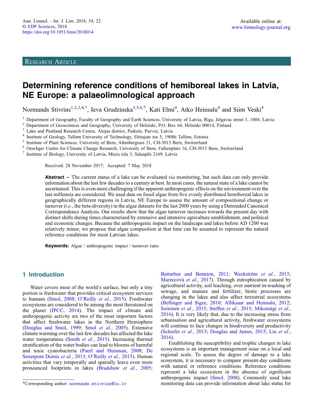 Determining Reference Conditions of Hemiboreal Lakes in Latvia, NE Europe: a Palaeolimnological Approach