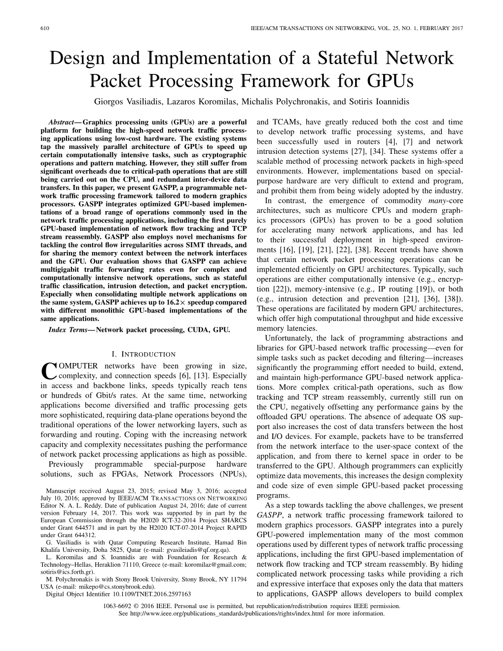 Design and Implementation of a Stateful Network Packet Processing