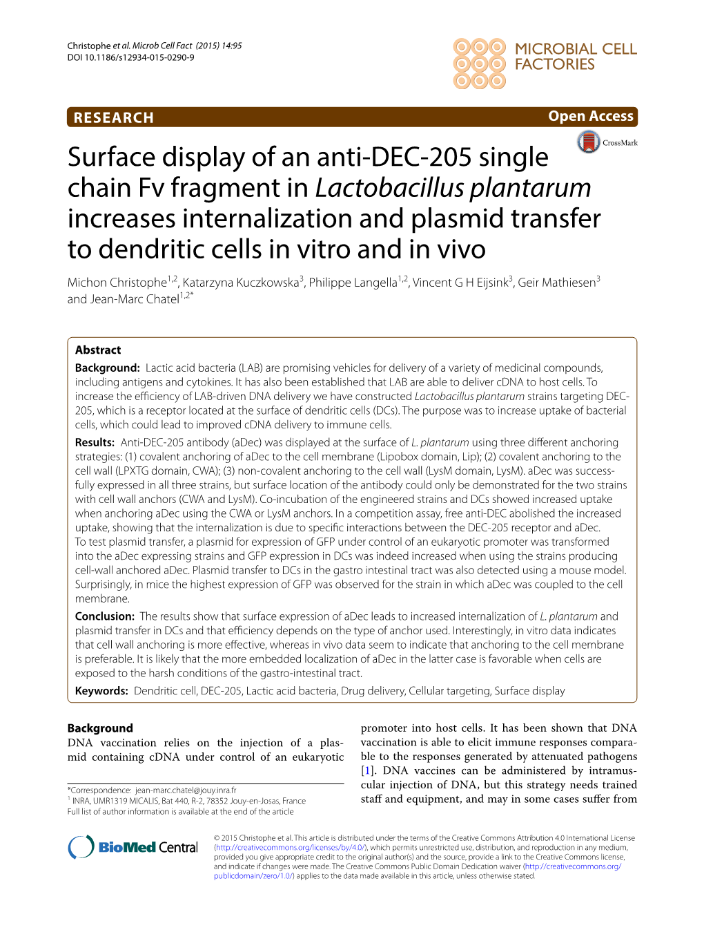 Surface Display of an Anti-DEC-205 Single Chain Fv Fragment in Lactobacillus Plantarum Increases Internalization and Plasmid