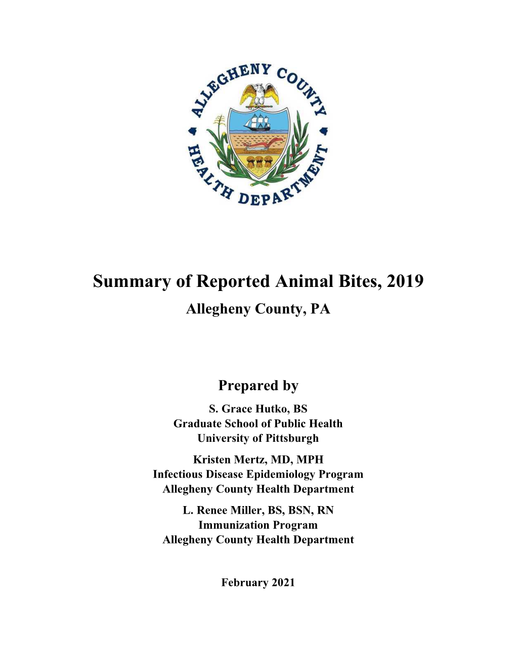 Summary of Reported Animal Bites, 2019 Allegheny County, PA