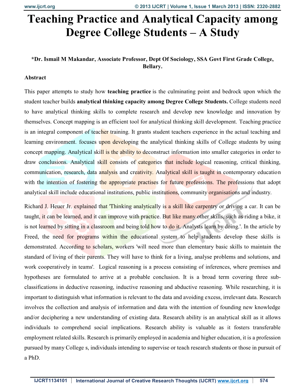 Teaching Practice and Analytical Capacity Among Degree College Students – a Study